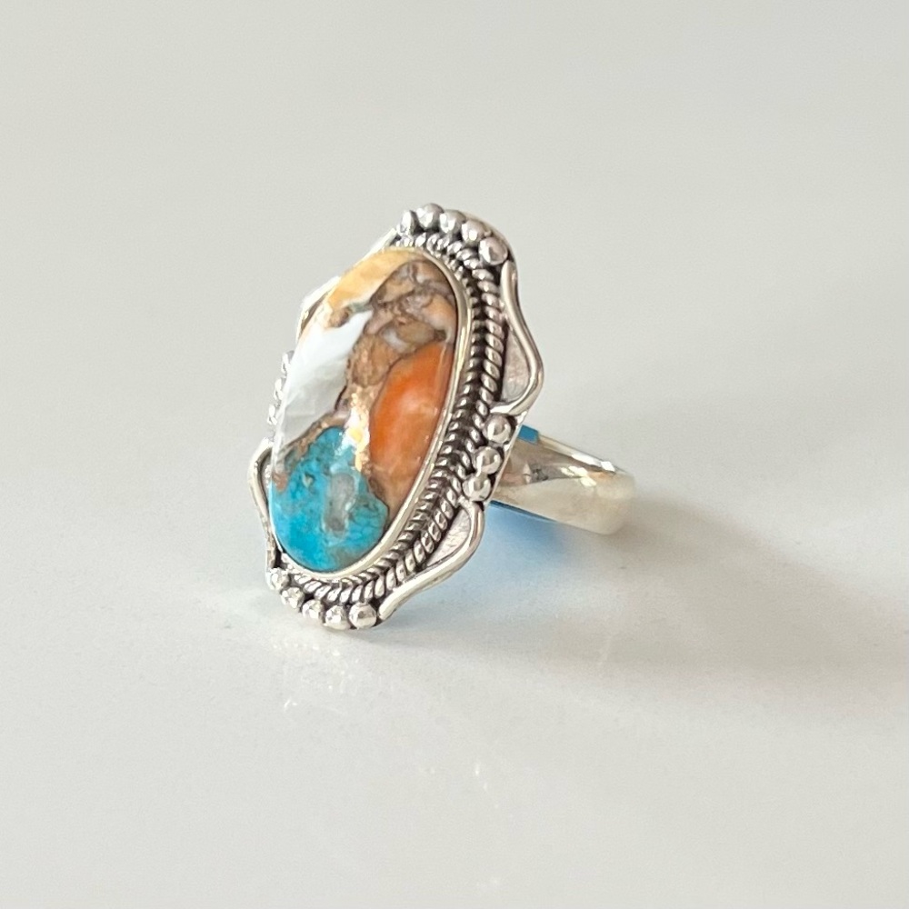 Sterling Silver Spiny Oyster Turquoise Ring - Picture 3 of 5